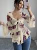 French Floral Asymmetrical Hem Mesh Shirt - Elegant, Sexy, Casual Vacation Top
