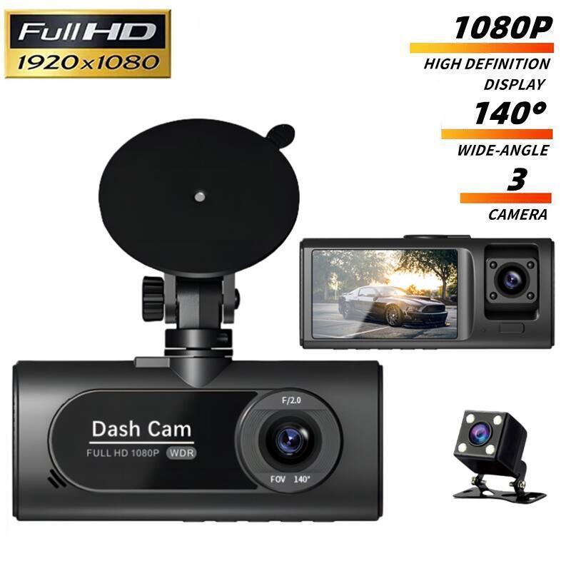 3-Channel 1080P WiFi Dashcam with Infrared Lights for Interior, Exterior, and Rear Recording