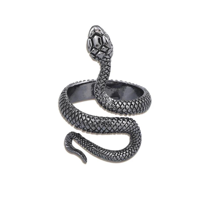 Retro Snake Ring Black Color Adjustable Stainless Steel Rings for Women Men Vintage Punk Hip Hop Bands Jewelry Accessories Gift