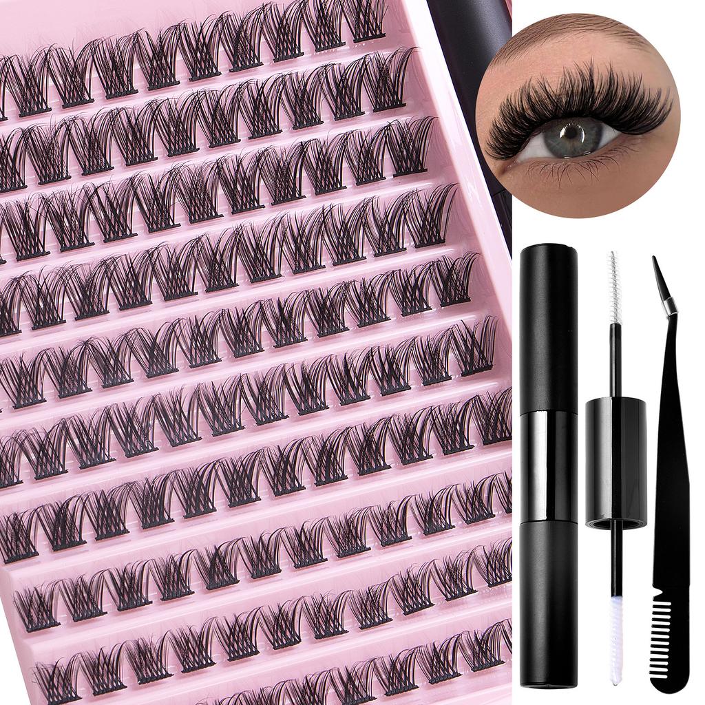 Premium Fiber Single-Cluster Eyelash Kit (Includes Adhesive + Tweezers + Comb)