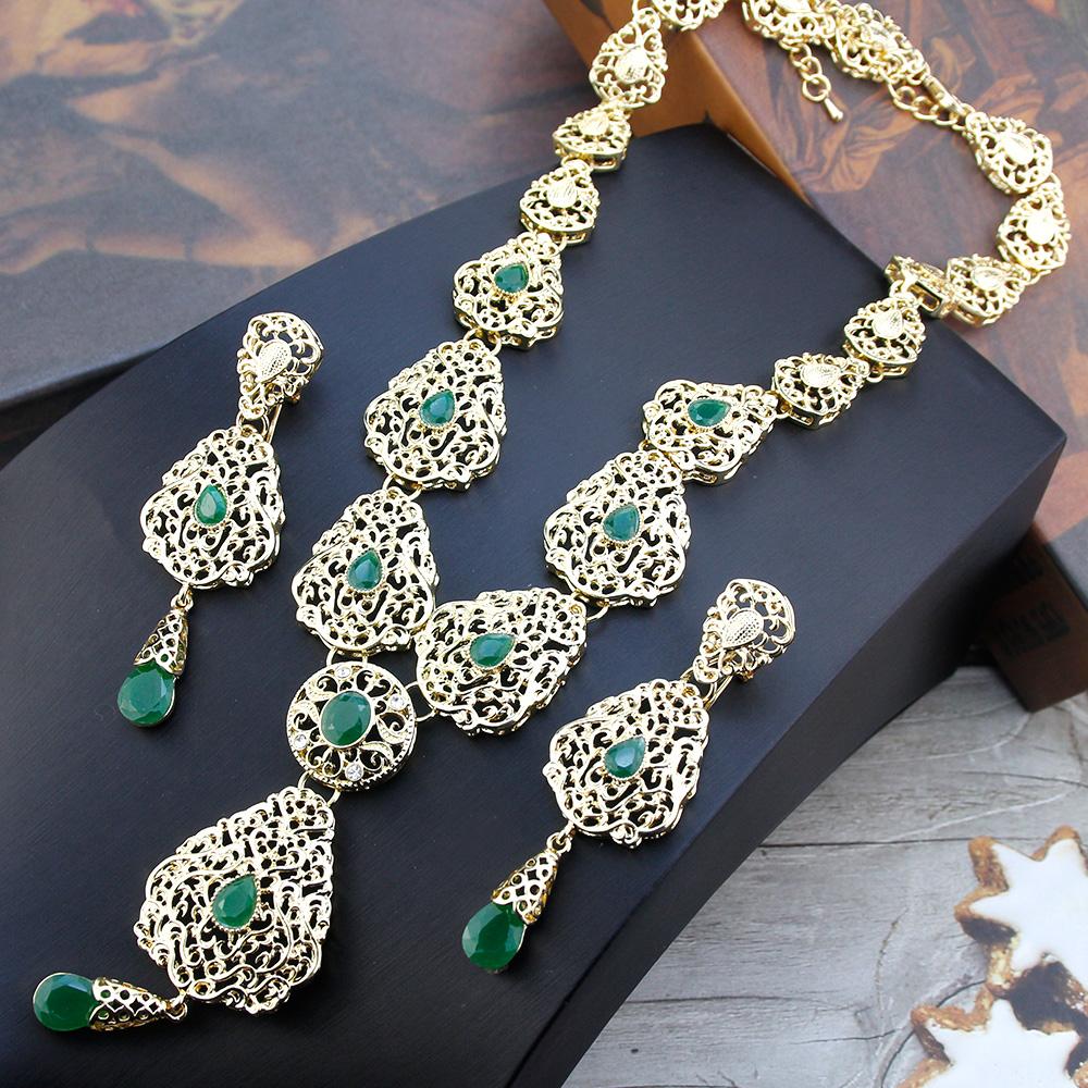 Gold Color Jewelry Sets Long Earring Necklace Set For Women Hollow Arabesque Pendant Necklace Bride Jewelry