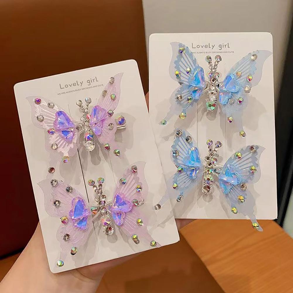 Rhinestone Butterfly Hairpin Three-dimensional Lively Moving Wings Lovely Bangs Hair Clip Headwear Hair Styling Accessories