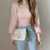 CREAM Knit Pullover Square Long Bubble Puff Solid Casual Everyday Korean Harajuku Elegant One Women's Sweater, Top, Neck, Sleeves, Sleeves, Sleeves,