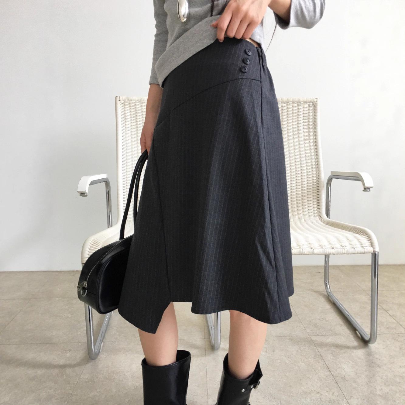 Korean Chic Irregular Striped Skirt - Women s Spring/Autumn Fashion One Size серый