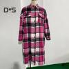 Jesień Zima Płaszcz Damski Typ Koszuli Nadruk w Kratę Jednorzędowy Kołnierz Wykładany z Kieszeniami na Piersi Rozcięcie na Dole Luźny Średniej Długości Do Noszenia na Co Dzień Do Pracy Na Zewnątrz