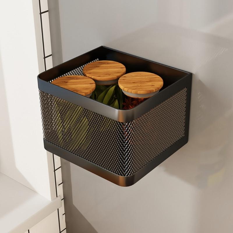 Magnetic Refrigerator Side Storage Basket Carbon Steel Condiments Storing Rack Convenient Metal Spices Bottle Holder