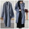 Women Vintage Solid Color Loose Coats Stand Long Sleeve Button Autumn Pockets Chinese Style Coats