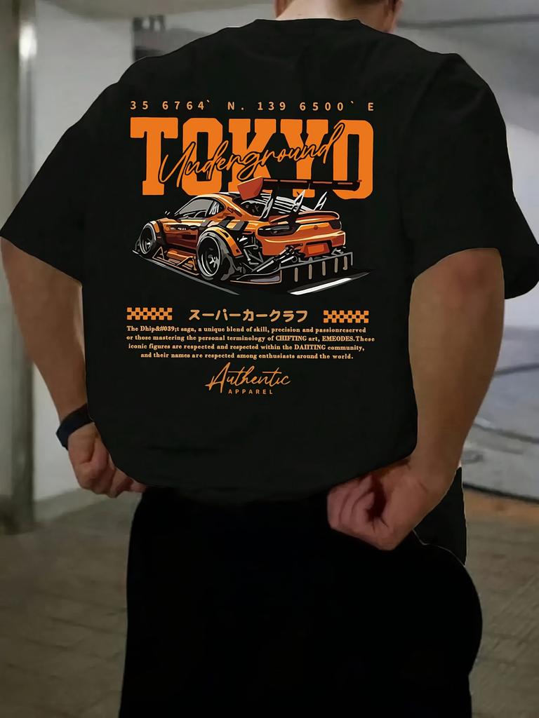 Mens Vintage Japanese Racing  Tokyo Speed Hunter Theme Nostalgic Racing Style Car Enthusiast Casual Streetwear Bold Print