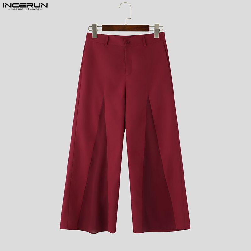 INCERUN Men High Waist Zip-up Side Mesh Patchwork Casual Flare Pants Trousers