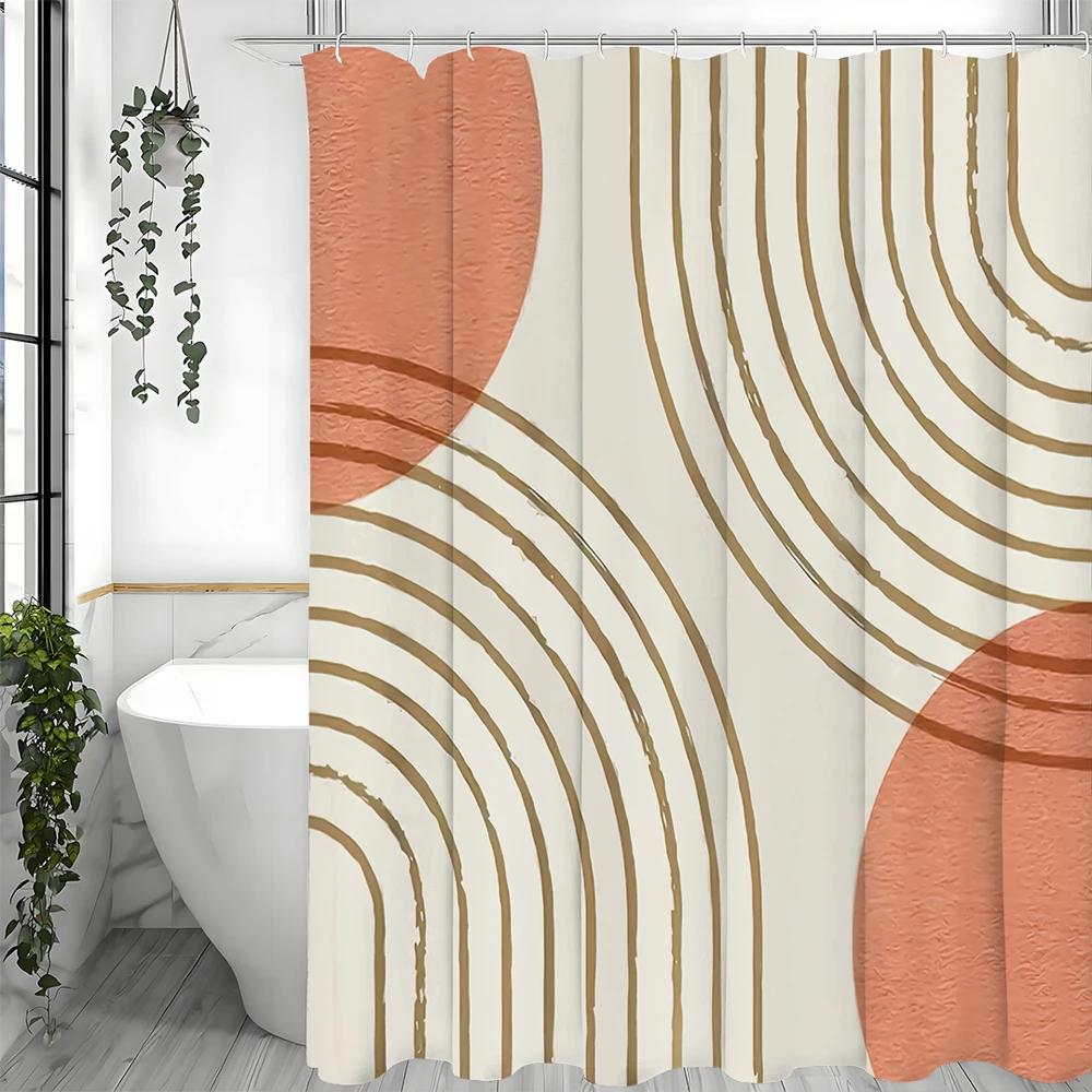 Obloukový Sluneční Moderní Minimalistický Sprchový Závěs, Dekorativní Sprchový Závěs do Koupelny, Vodotěsný Sprchový Závěs s Háčky