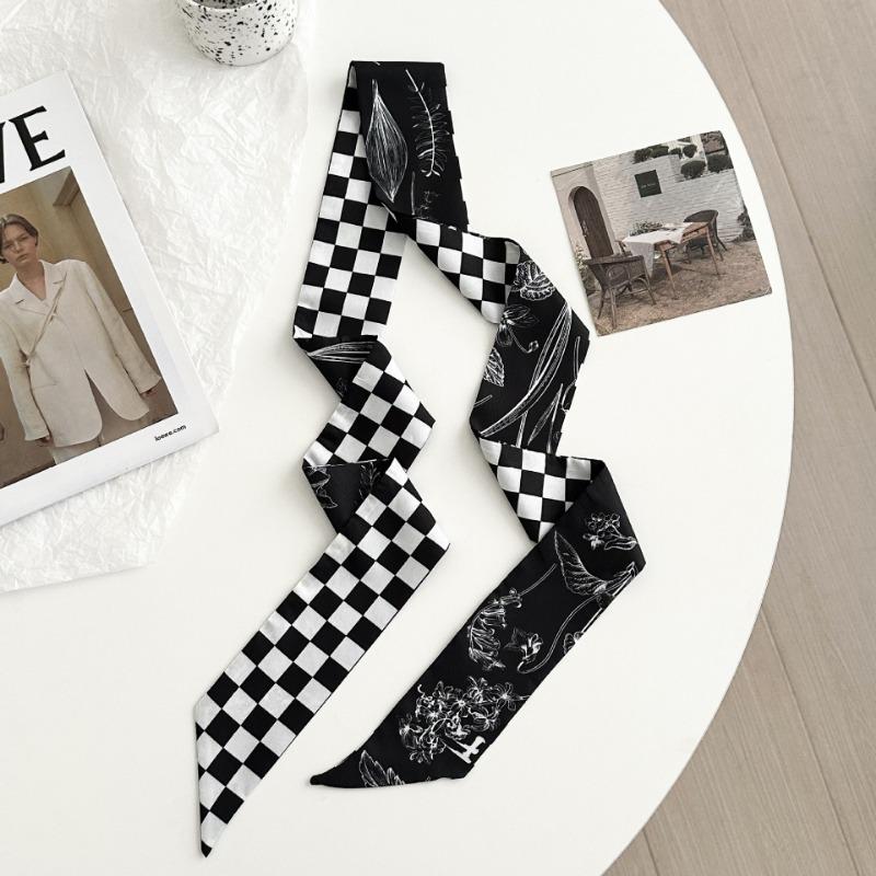 Cashew Flower Silk Scarf Long Strip New Multi-functional Double-layer Strap Neck Small Scarf Streamer Belt Braided Hair Belt