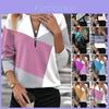 Geometric Pattern Fleece Sweater For Women With Zipper And Vneck For Winter Casual Wear