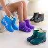 New velvet rain shoes women's adult short rubber shoes thick-soled warm and non-slip kitchen wear-resistant waterproof shoes rain boots