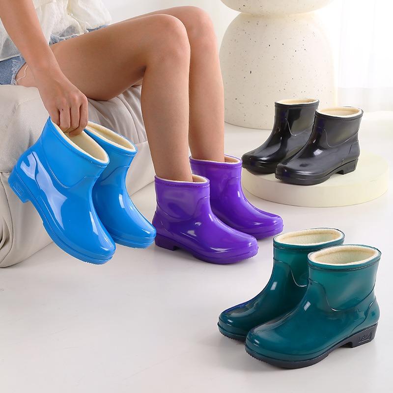 New velvet rain shoes women's adult short rubber shoes thick-soled warm and non-slip kitchen wear-resistant waterproof shoes rain boots