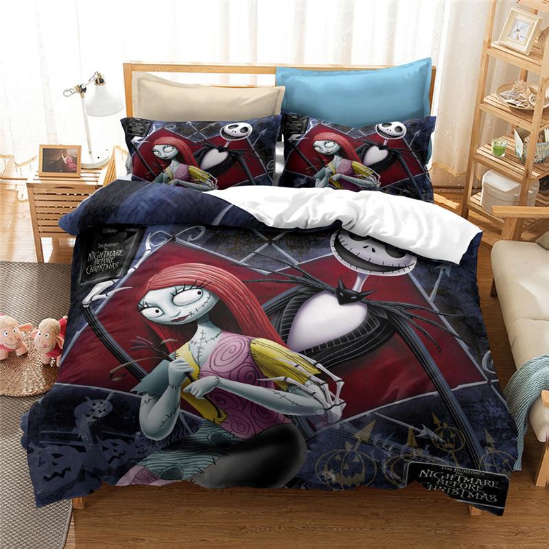 New Nightmare Before Christmas Soft Duvet Cover With Pilow Cover Bed Linen Set Jack And Saly 3D Skul Christmas Beding Set Bedrom Decor