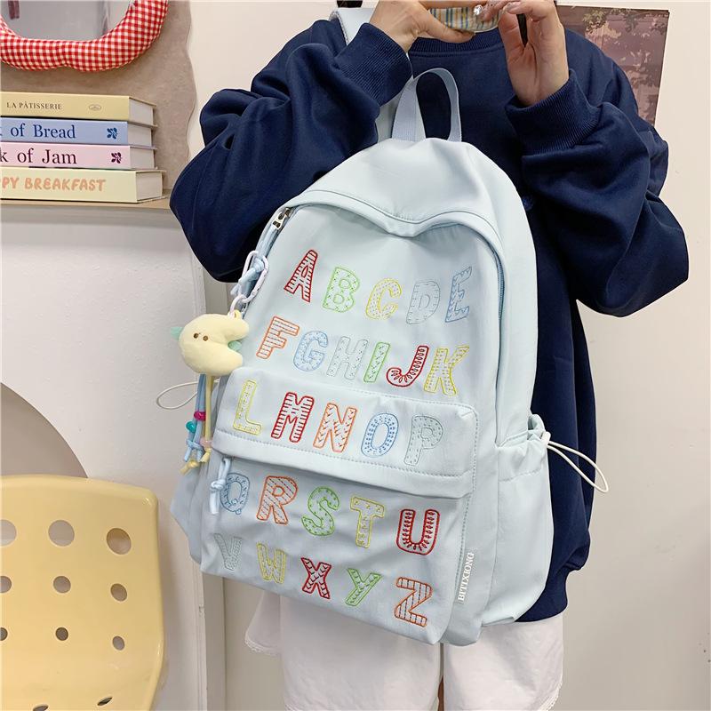 Schoolbag Color Alphabet School Bag Female Cute Girl Large Capacity Backpack Going Out Macaron Color Light Backpack