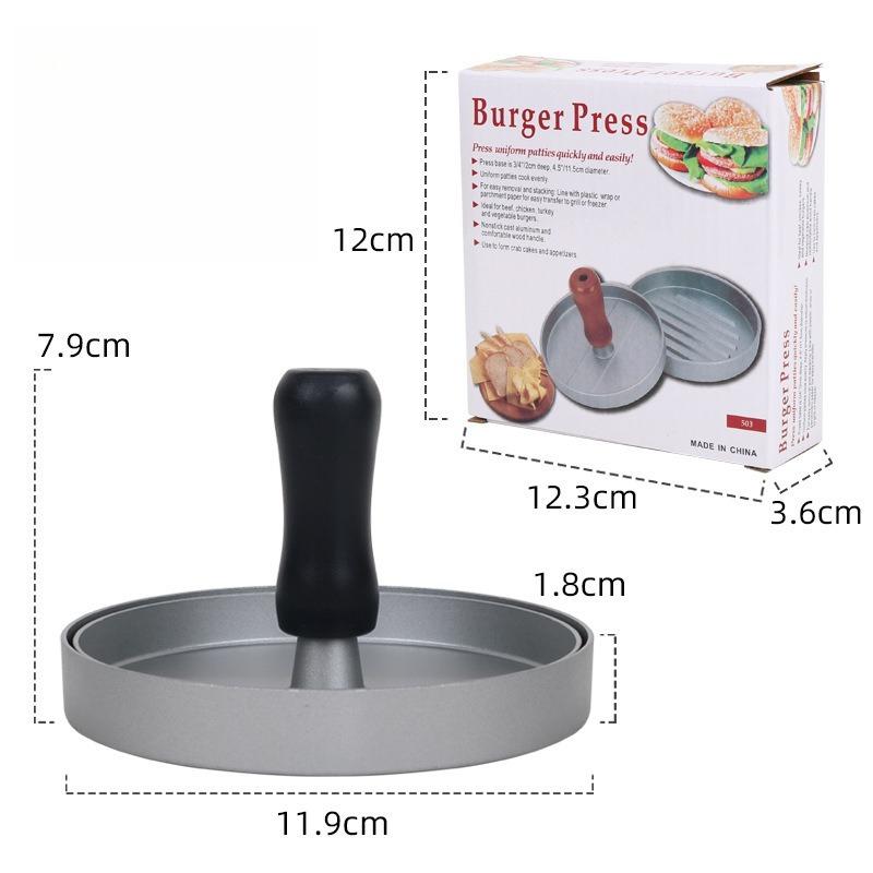 Wood Handle Non-Stick Burger Press, Round Aluminum Patty Mold Manual Hamburger Meat Press Tool