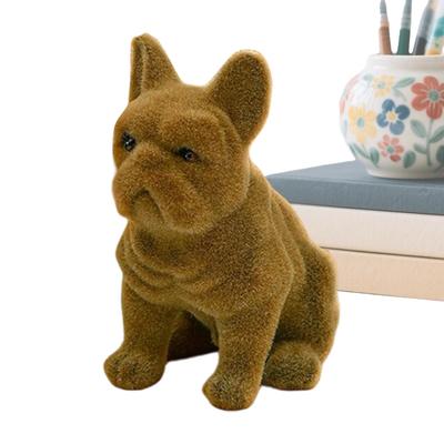 French Bulldog Decor Cute Realistic Flocked Home Decor French Bulldog Statue Animal Figurines For Indoor Outdoor Table Shelf