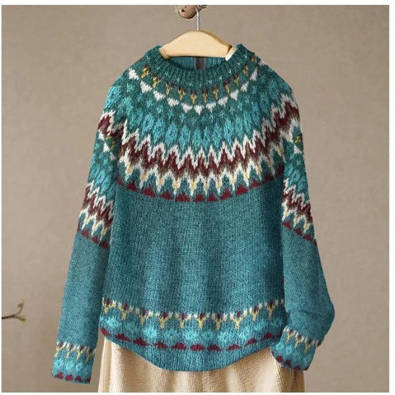 New Women's Color-Block Round Neck Loose Fashion Sweater