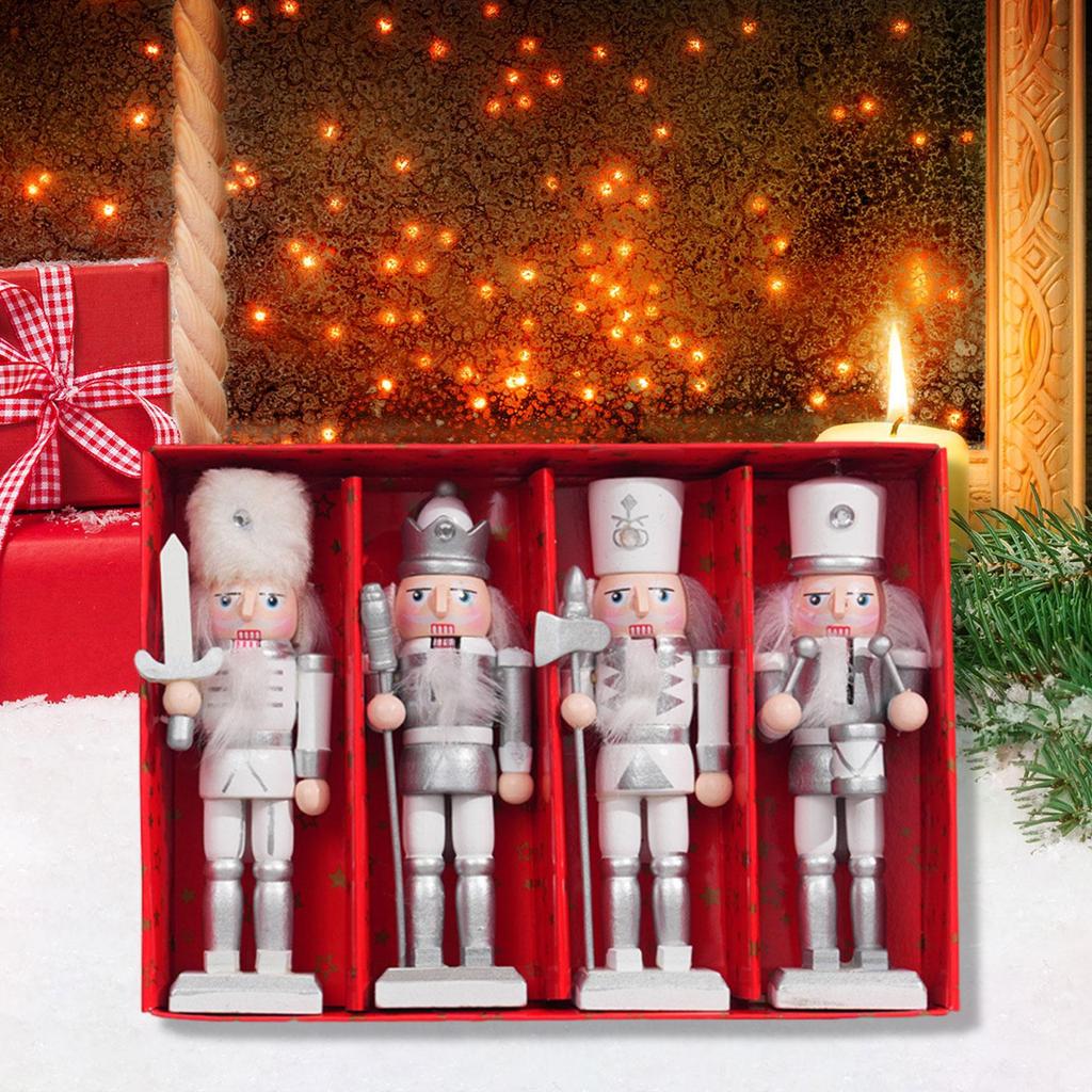 4Pcs Wood Christmas Nutcracker Soldier for Holiday Decor Decorative Portable Handcrafted Xmas Gift Collection Tabletop Ornament