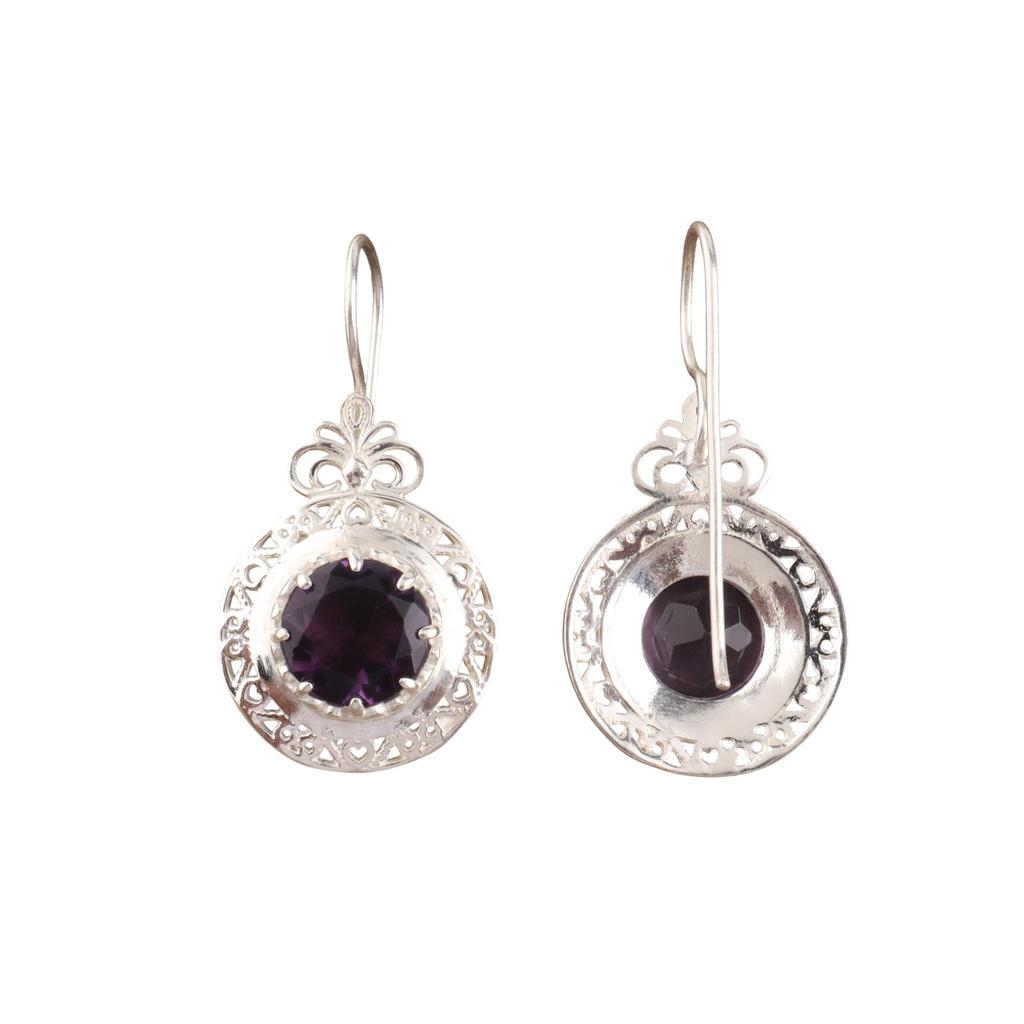Amethyst Gemstone Silver Earring 1.5" , 925 Sterling Silver Women Jewelry, Amethyst Bohemian Jewelry, Earring For Valentine's Day Gift CE-25-16