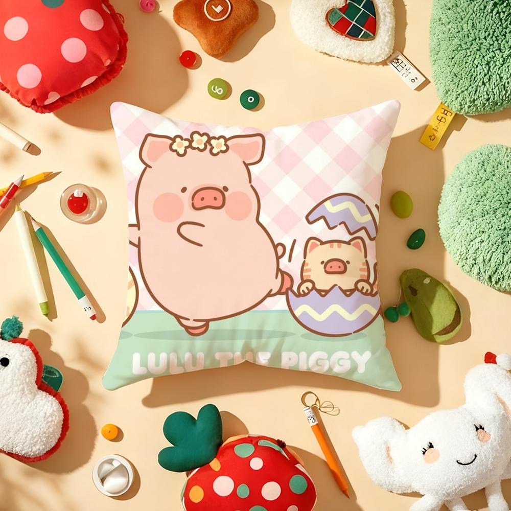 Cute Cartoon lulu pig Cushion Cover Plush Fabric Soft DoubleSided Printed Sofa Warm Winter Home Gift Pillow Cover