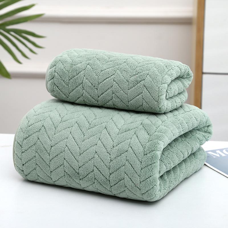Enfärgad Korallfleece Huvförsedd Badlakan Set - Broderad, Tjock, Absorberande, Stor