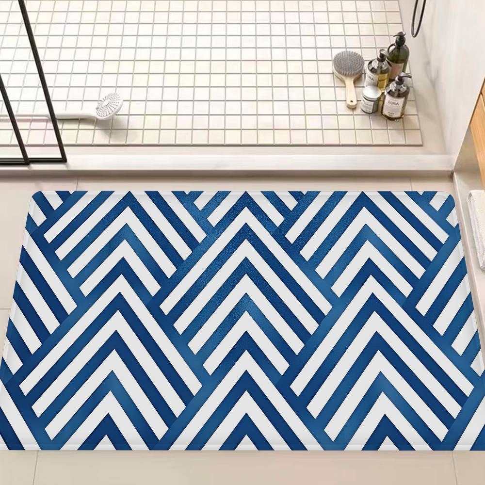 Navy Blue Geometric Floor Mat INS Style Soft Bedroom Floor House Laundry Room Mat Anti-skid Bedside Area Rugs