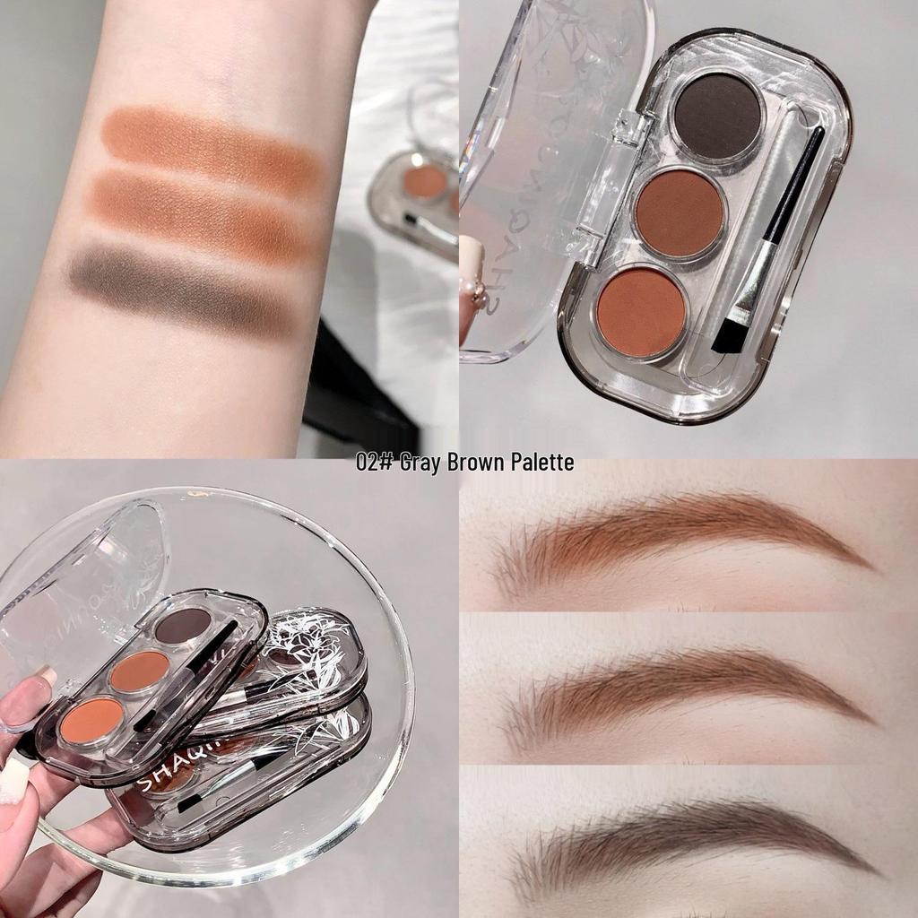 SHAQINUO Three-Color Eyebrow Powder: Soft Mist Eyebrow Makeup In Gray and Brown for Easy Application