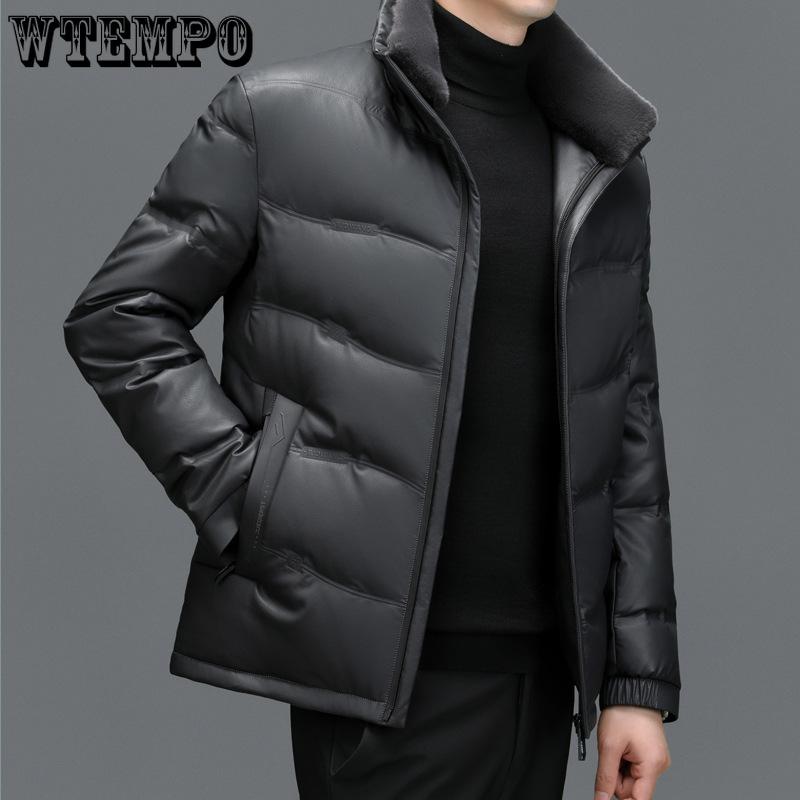 Veste d'hiver en cuir pour hommes d'âge moyen Veste en cuir de mouton épaisse et chaude pour hommes Veste décontractée pour hommes