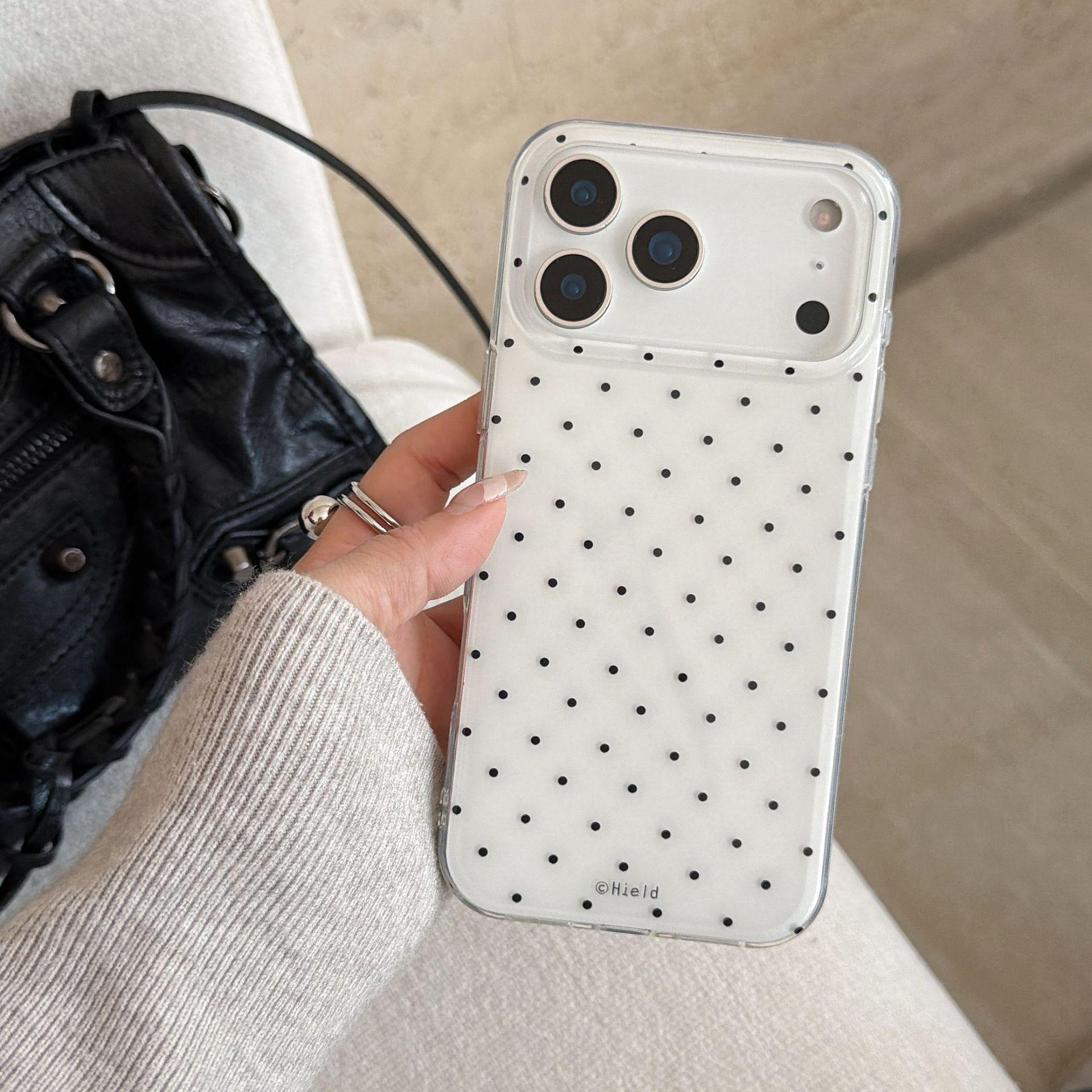 iPhone 15 Compatible Black Polka Dot Hard Case - Dual-Layer IMD for Apple 17 Pro Max iPhone 15 Pro Max