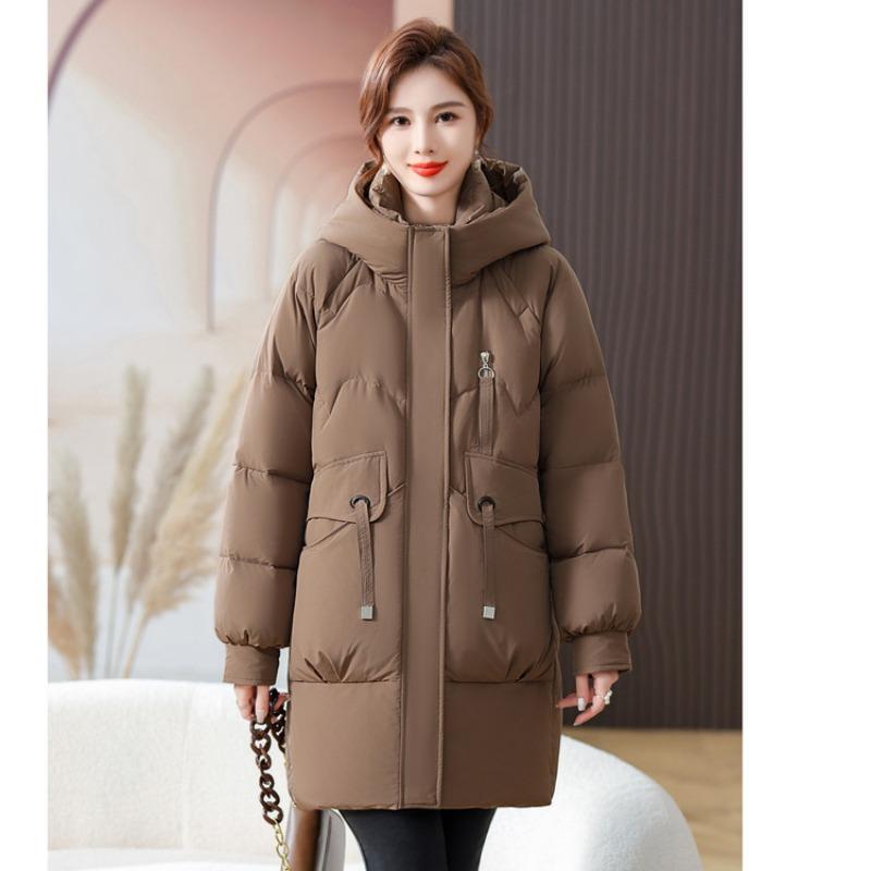 Down jacket female mother loose medium and long thickened white duck down jacket medium and old casual down jacket
