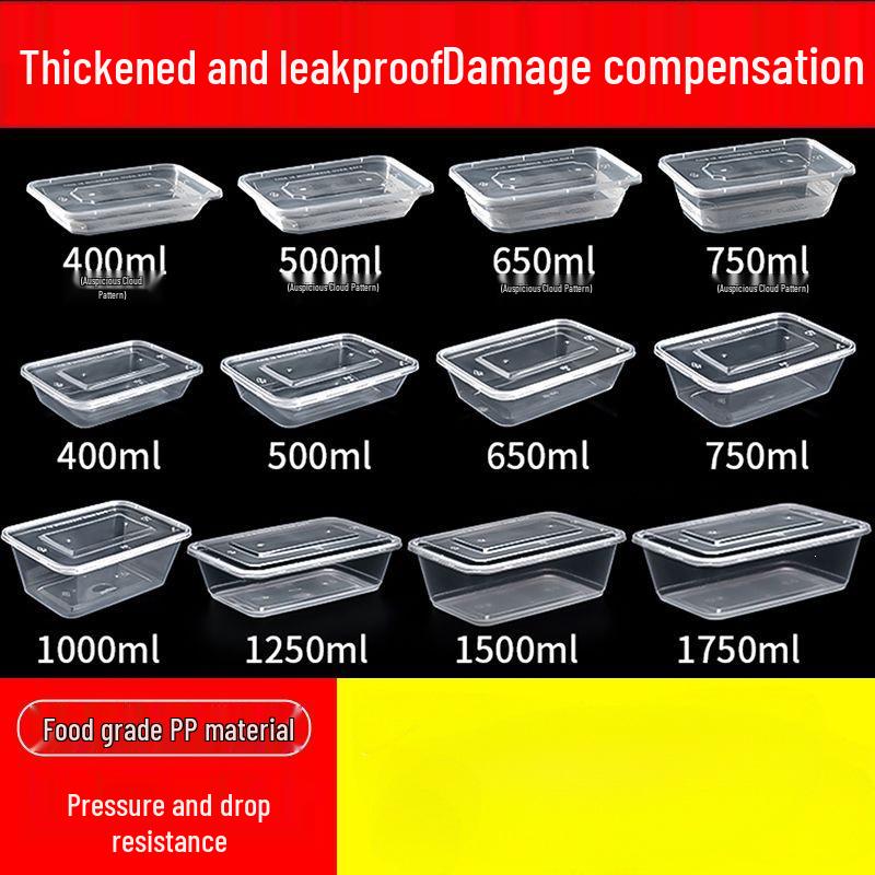 Disposable 750ml Rectangular Takeaway Box with Lid - Thickened Transparent Plastic Lunch/Fruit/Fast Food Container