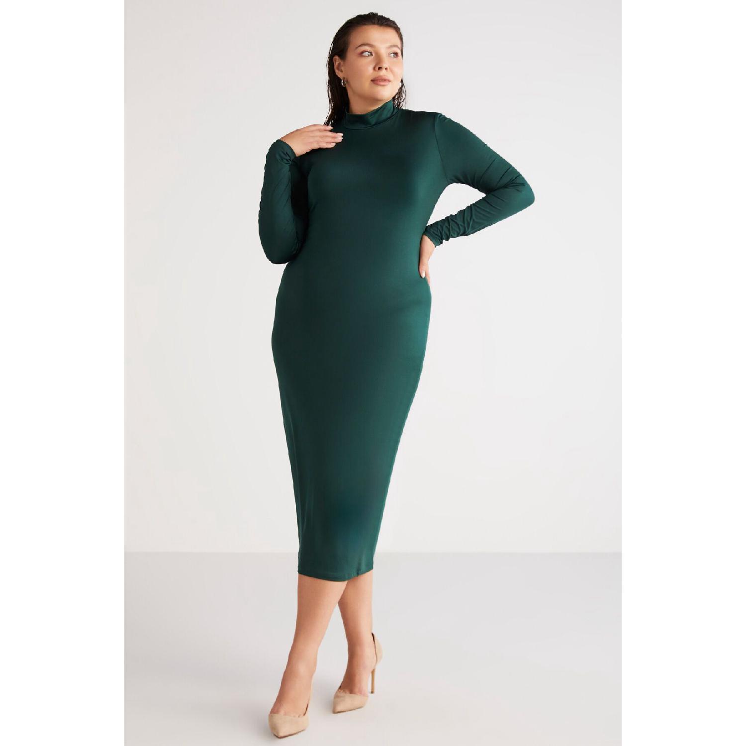 

Жінка Katjabb Slim Fit Body Wrapping Вертикальний комір довжини міді Зелена сукня великого розміру XL зелений