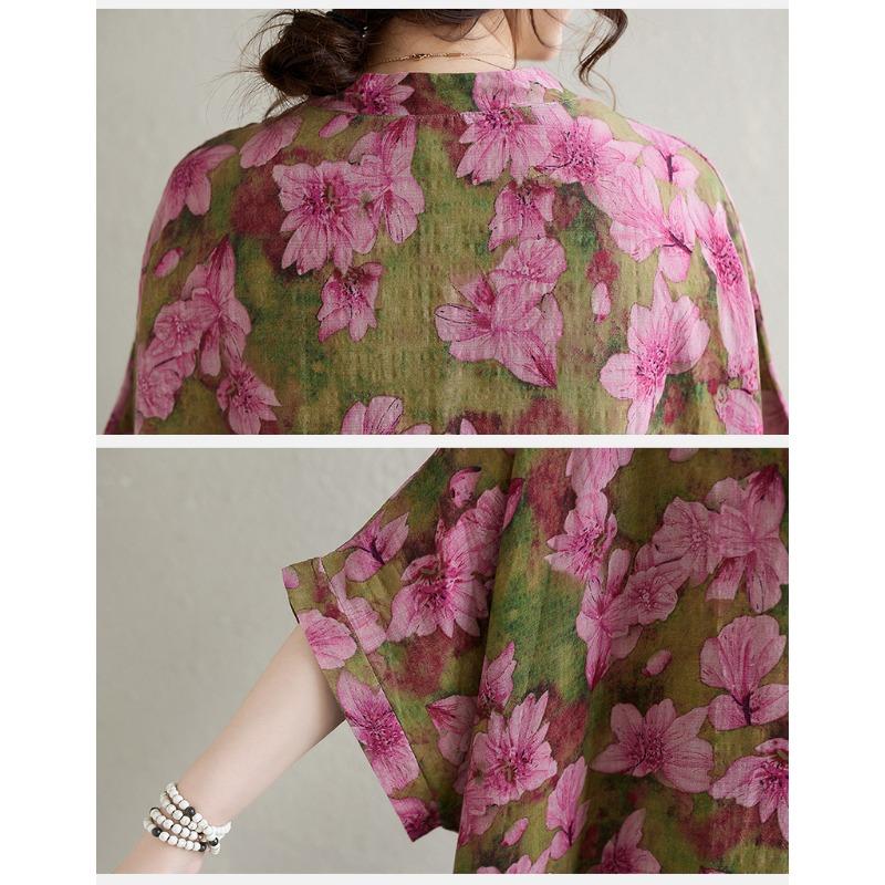 DIMANAF 2024 Plus Size Summer Women Beach Basic Loose Style Vintage Long Bohemian Dress Floral Print Dresses