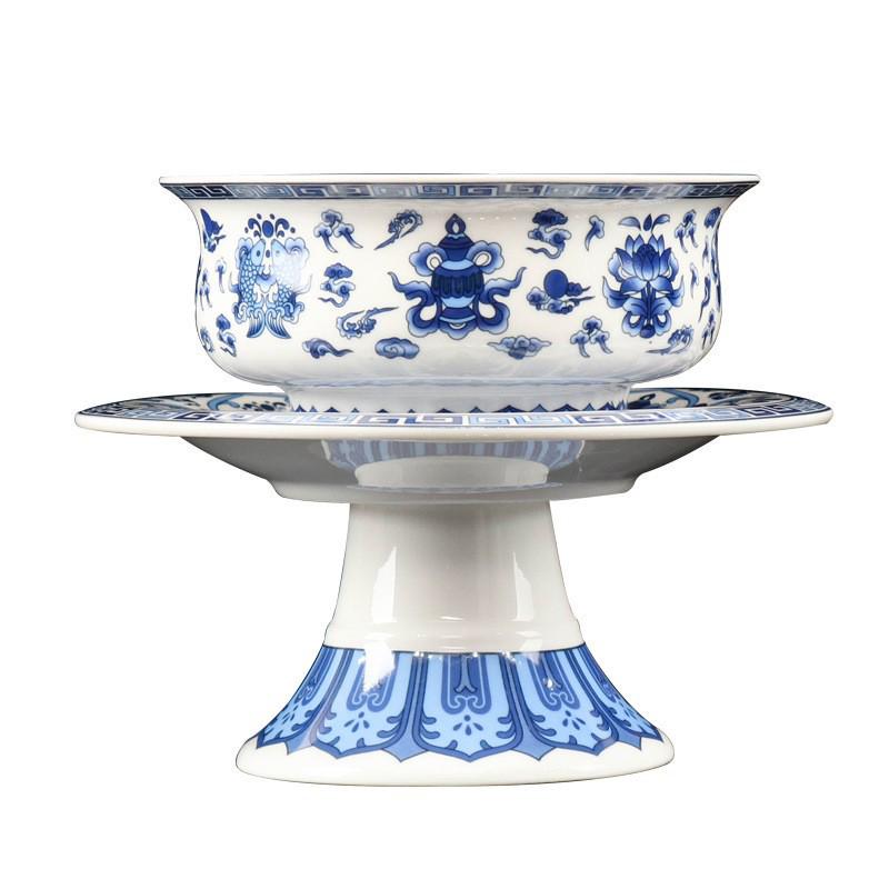 Large Ceramic Offering Bowl Oil Lamp for Temple or Buddhist Hall Decoration, Fruit and Candle Holder
