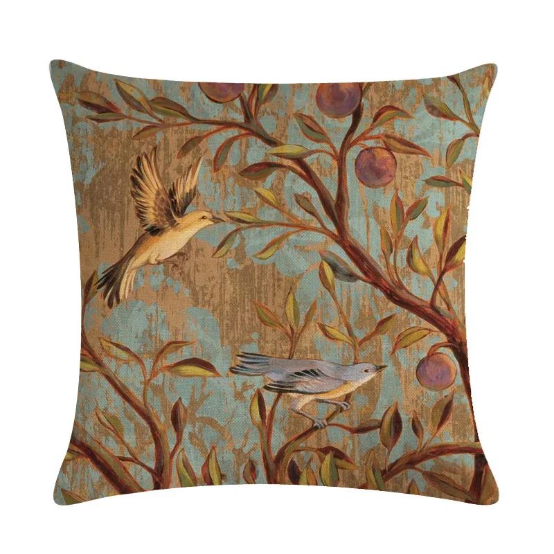 American Country Flower Bird Series Flax Embrace Pillowcase Home Sofa Adornment Cushion Cover 45*45cm