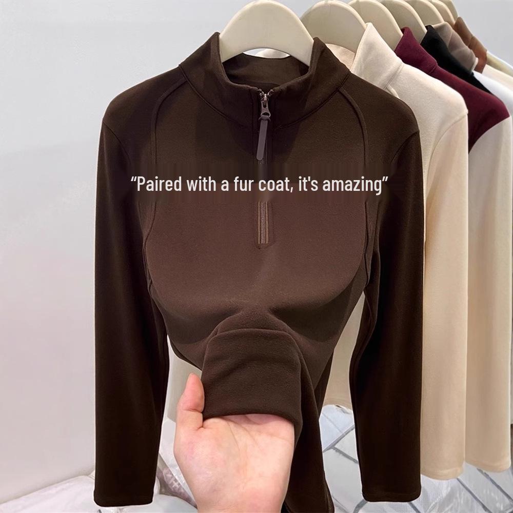 Women's Thickened Double-Sided Fleece Half-Zip Sweatshirt for Autumn and Winter