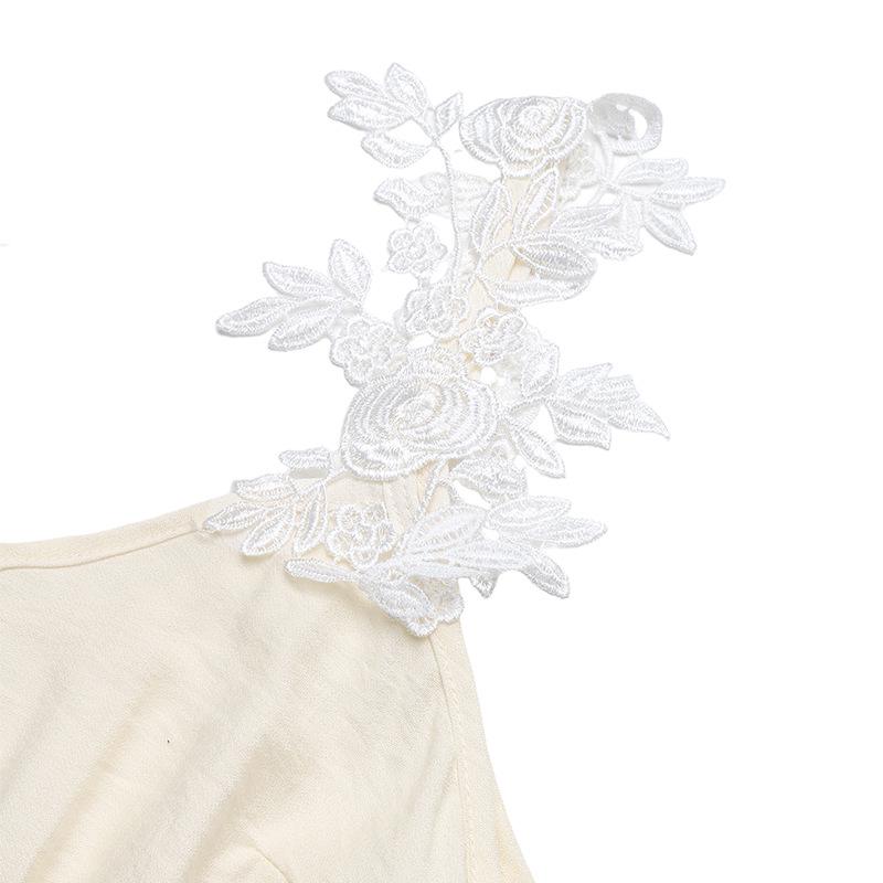 Summer Resort Lace Patchwork Camisole Dress with Split Hem