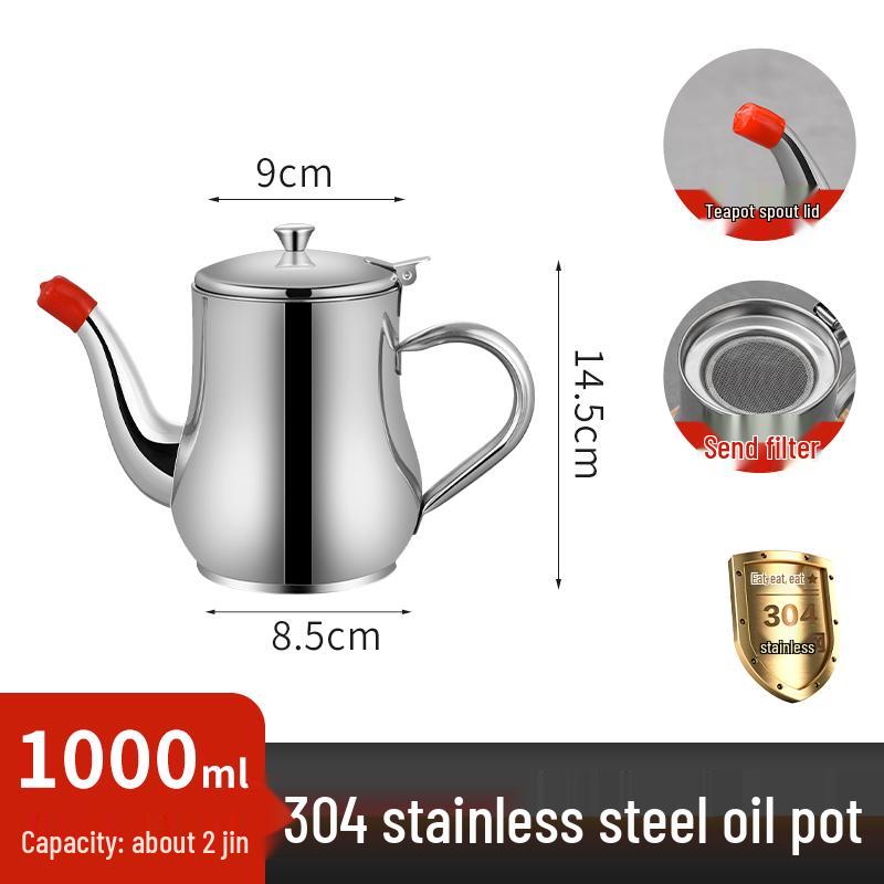304 Stainless Steel Oil Pot with Filter Screen - Food Grade, No Drip, 3 Jin Capacity for Kitchen Use
