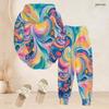 Women Plus Size Two Piece Set Hooded Long Sleeve Top Cuffed Pants Pink Gradient Printed Casual Tracksuit