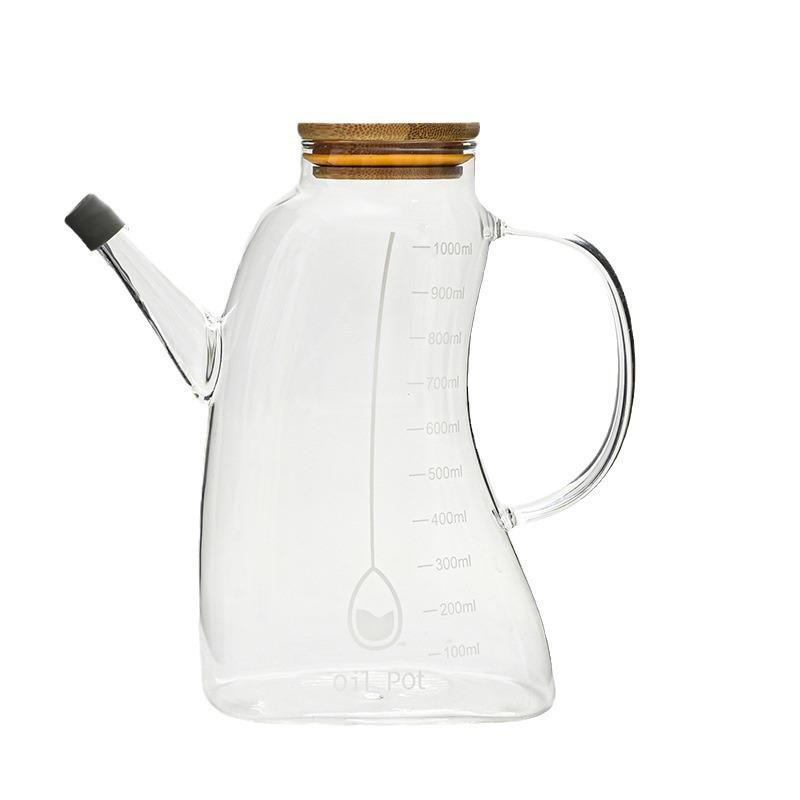Leak-Proof Glass Oil Pot with Scale - Large Capacity Kitchen Bottle for Oil, Soy Sauce, and Vinegar
