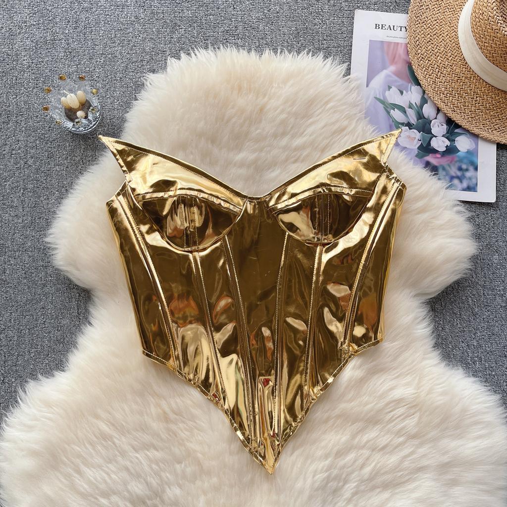 Hotsweet Tank Top for Women Cropped Strapless Irregular Sleeveless Outwear Bustier Bling Ins Solid Camisole Autumn Dropship