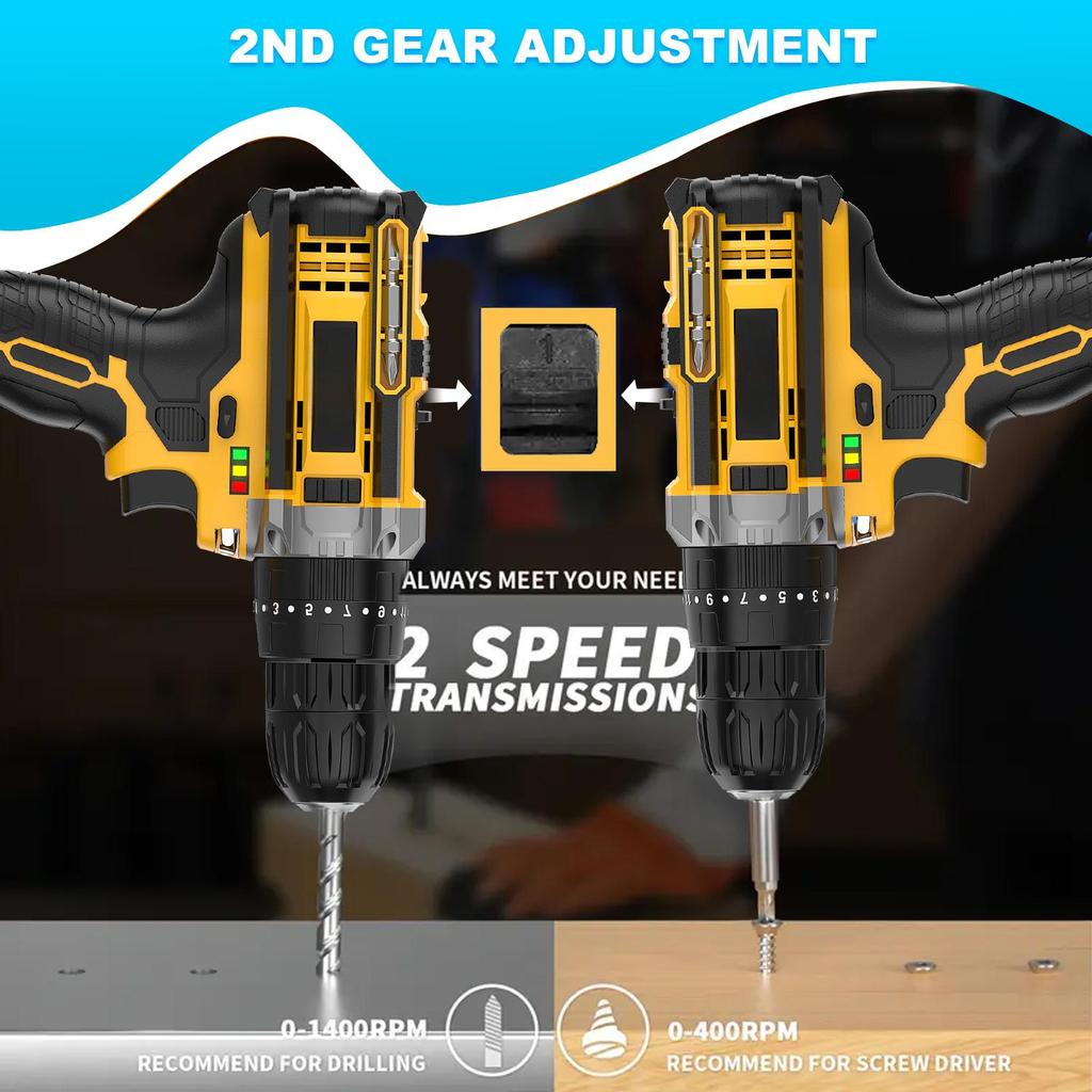 20V Keyless Chuck Electric Screwdriver Set Cordless Impact Drill Variable Speed Max Drilling 30mm Battery