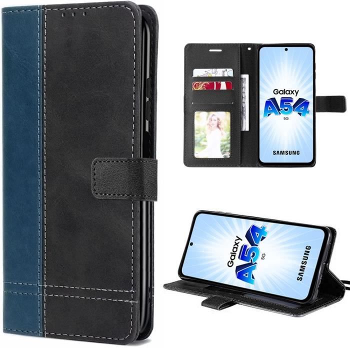 Coque à Rabat pour Samsung Galaxy A54 5G - BOOLING - Effet Cuir - Fermeture Magnétique - Noir