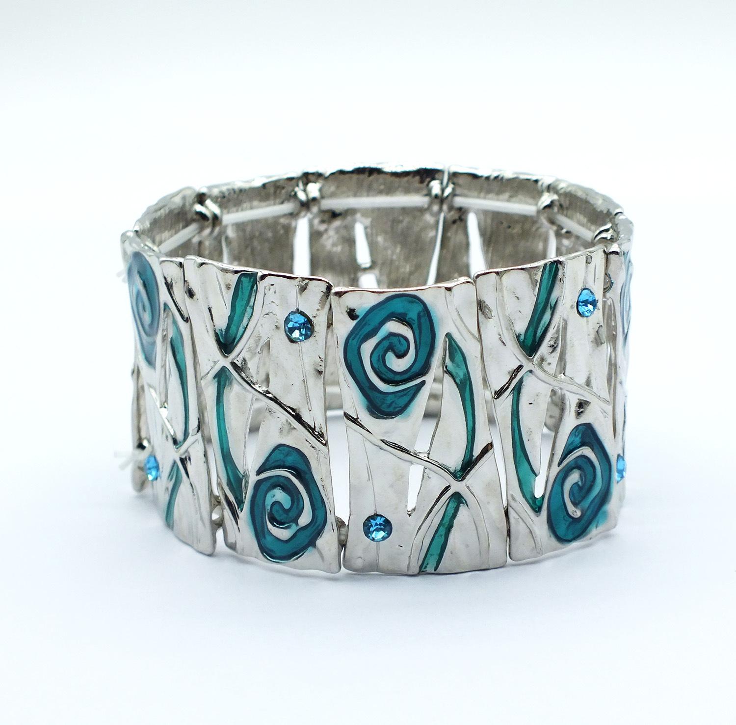 2026 Европейские и американские модные ювелирные изделия Браслет с масляной заливкой Геометрический эластичный браслет 18CM озеро синий