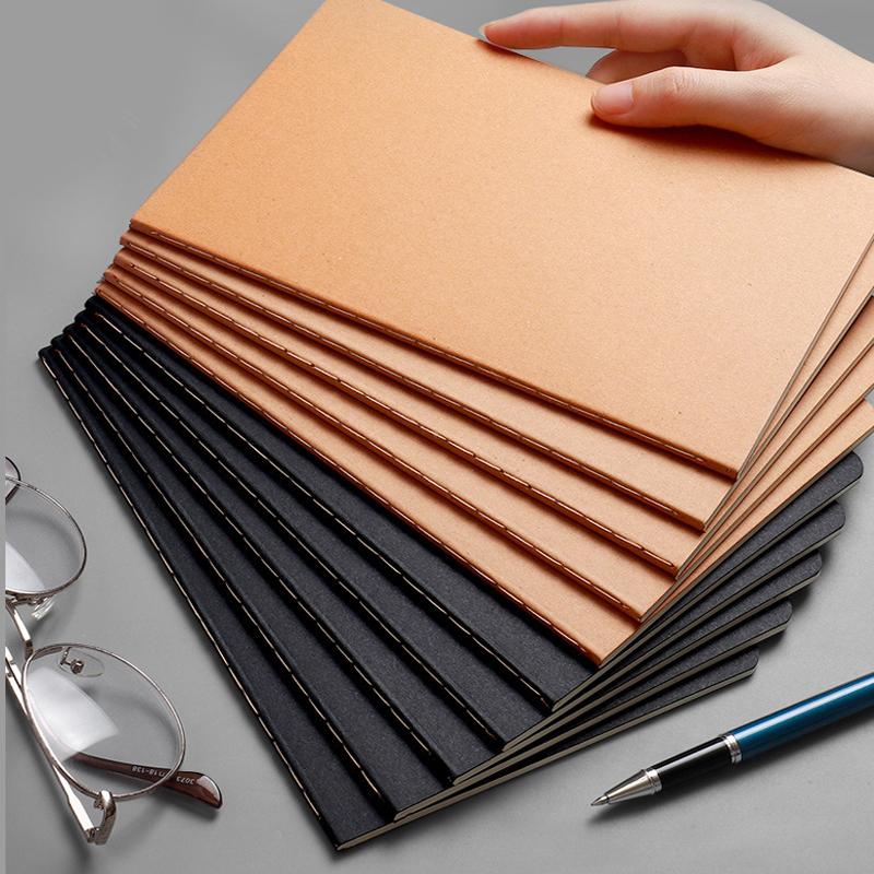 10Pcs A5 B5 A4 Notebook, Thin Draft Notebook 36 Sheets/72 Pages/Book, Kraft Paper and Black Cover, Office Study Notes Supplies