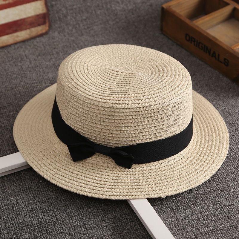 Sunscreen Korean Straw Hat Summer British Retro Flat Top Fresh Top Hat Sunshade Beach Hat Travel Trend Summer