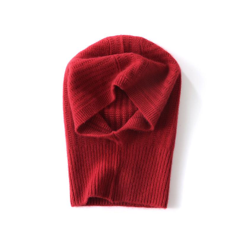 First-line ready-to-wear% pure cashmere Farak hat women's solid color twisted flower hooded thermal ear protection wool hat