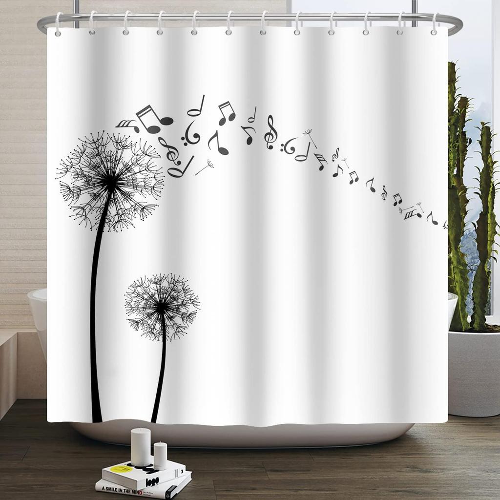 Simple Dandelion Shower Curtain Black White Plant Waterproof Note Bathroom Curtain Simple Bathtub Decoration